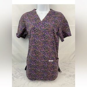 Cherokee Inspired Comfort Short Sleeve Scrub Top Womens XS V Neck Purple…​​